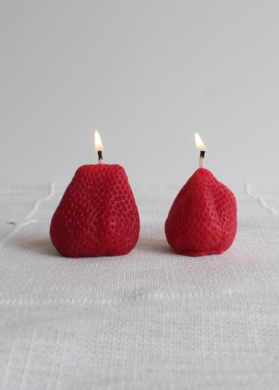 Large Strawberry Beeswax Candle Pair