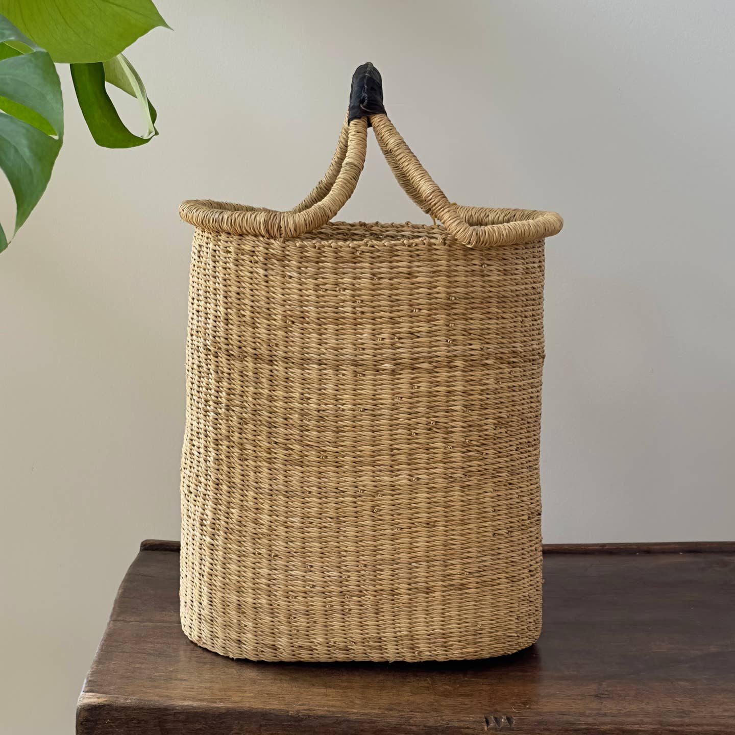 Tall Garden Basket / Black Leather
