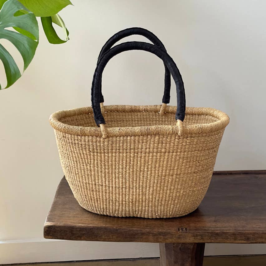 Oval Garden Basket / Black Leather