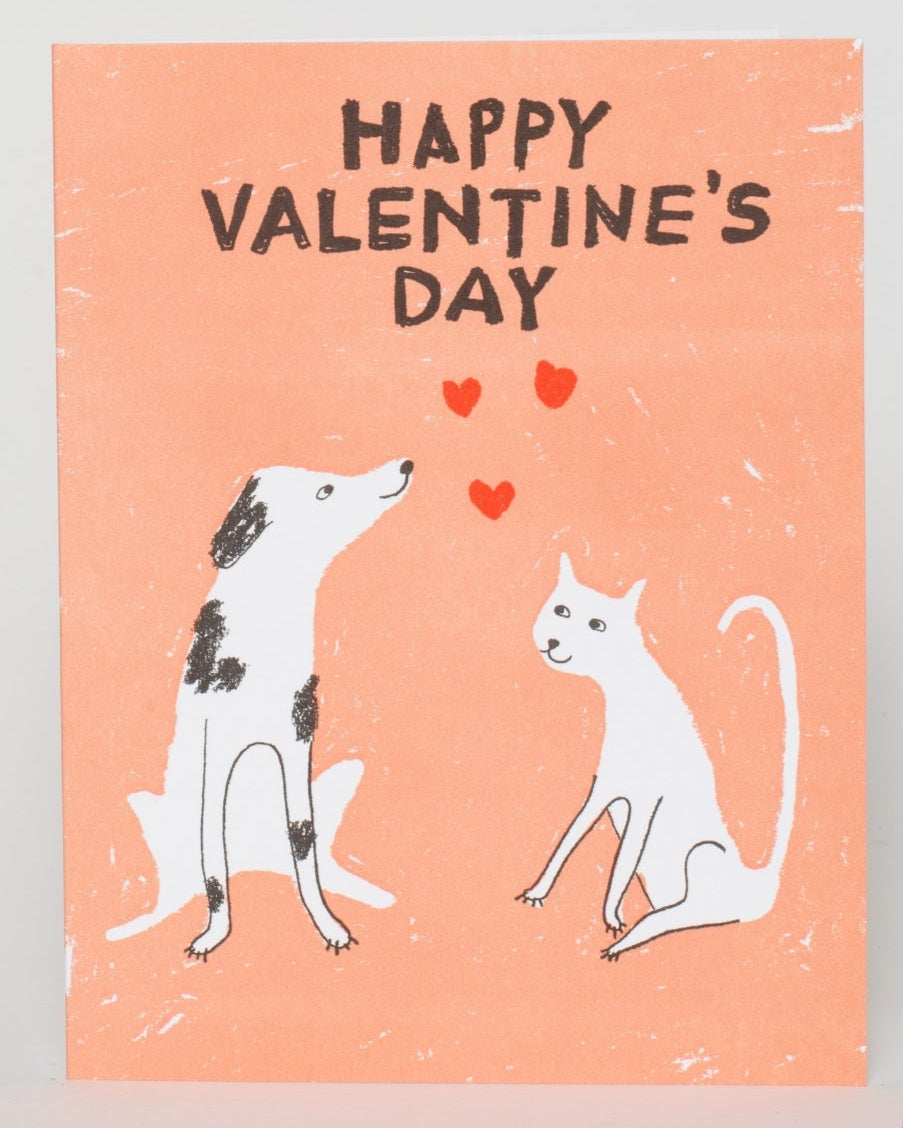 Valentines Cat and Dog Greeting Card