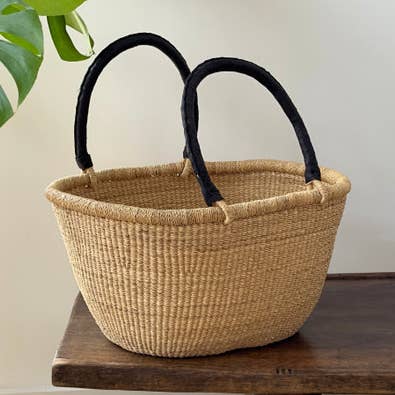 Oval Garden Basket / Black Leather