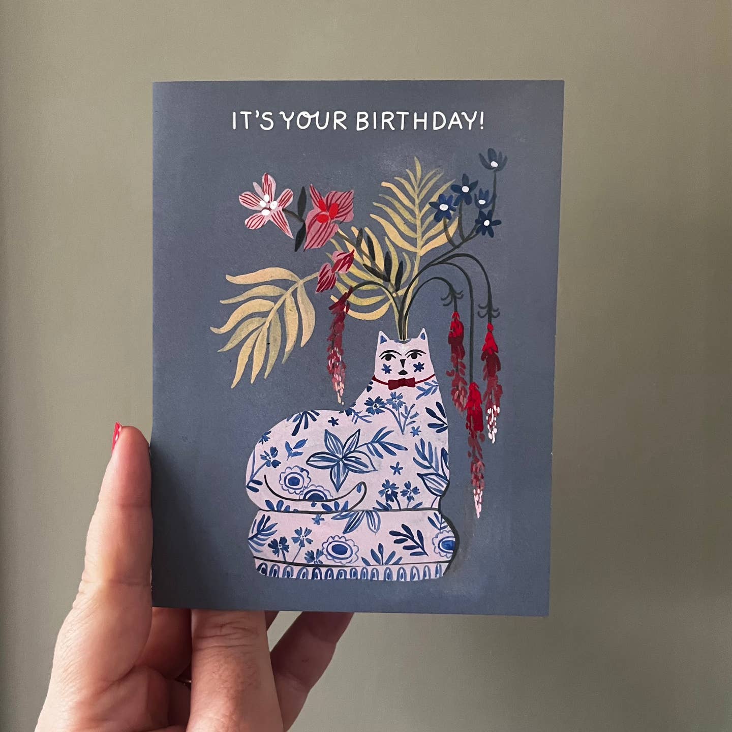 Porcelain Birthday Cat Greeting Card