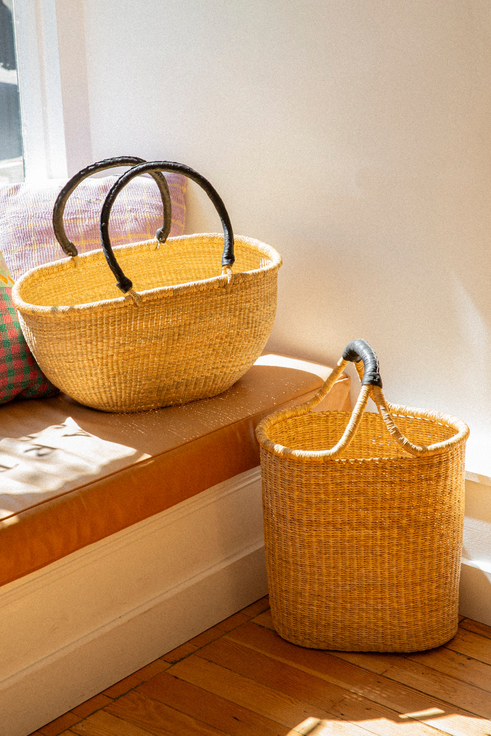 Tall Garden Basket / Black Leather