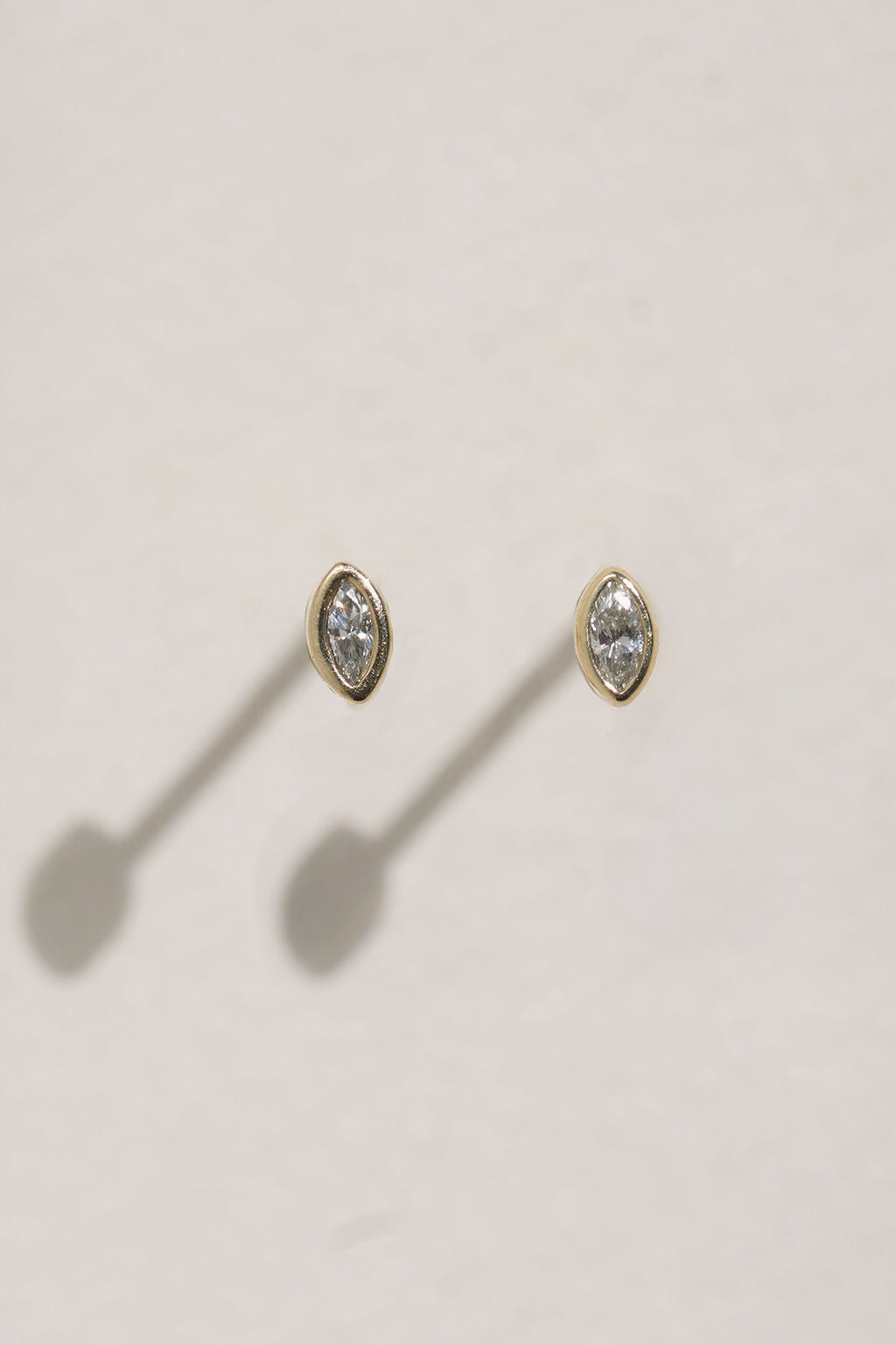 Teeny Bezel Set Marquise Studs - Diamond