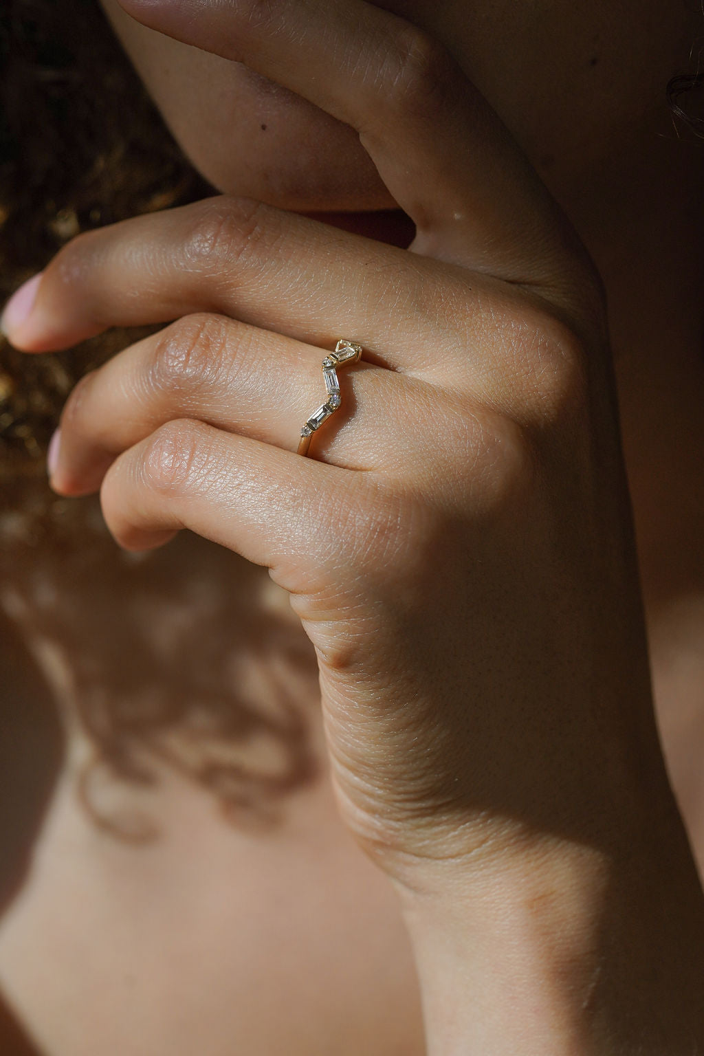 14K Gold Chevron Diamond Ring