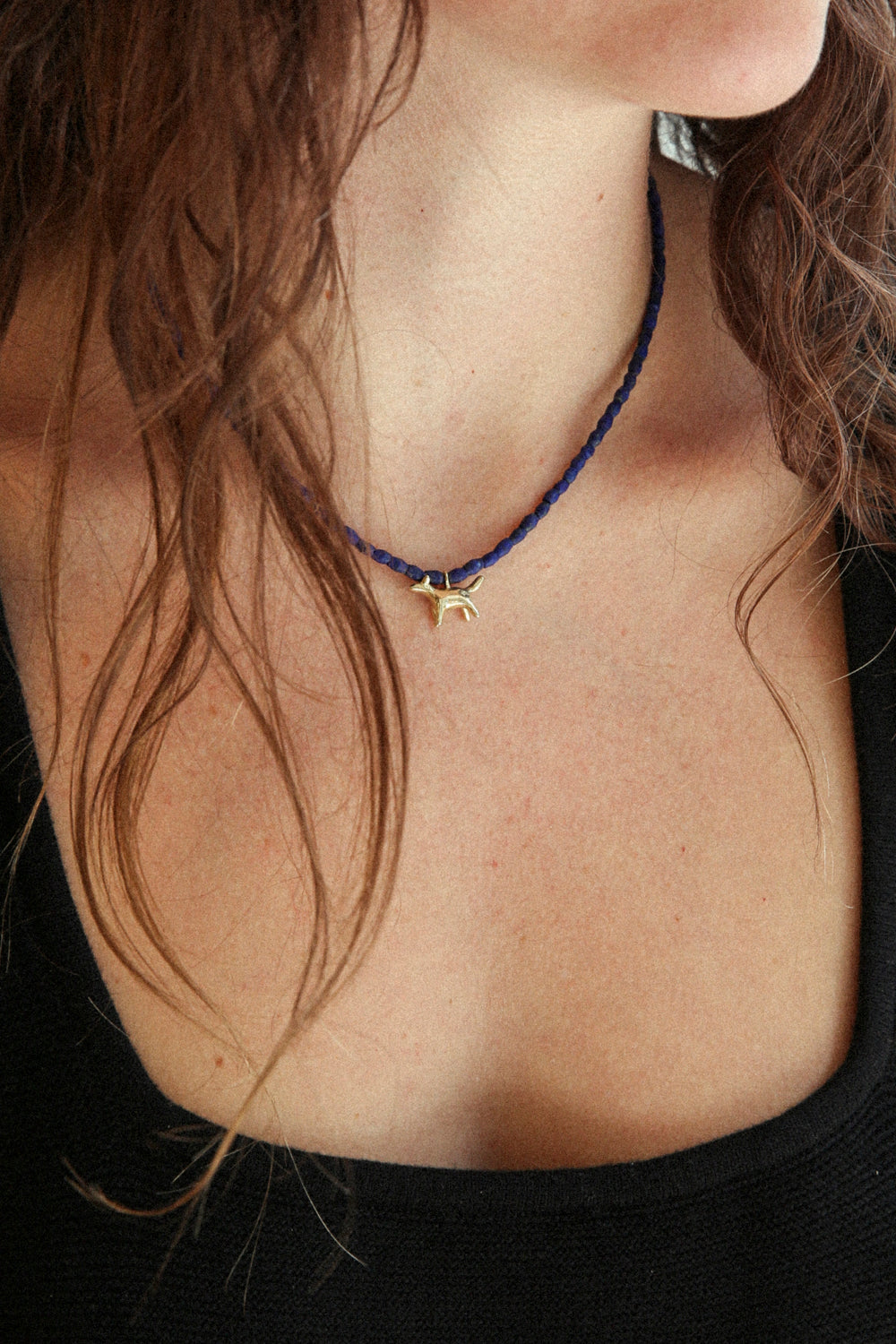 Bonnie Necklace - Solid 14K Gold & Lapis Beads