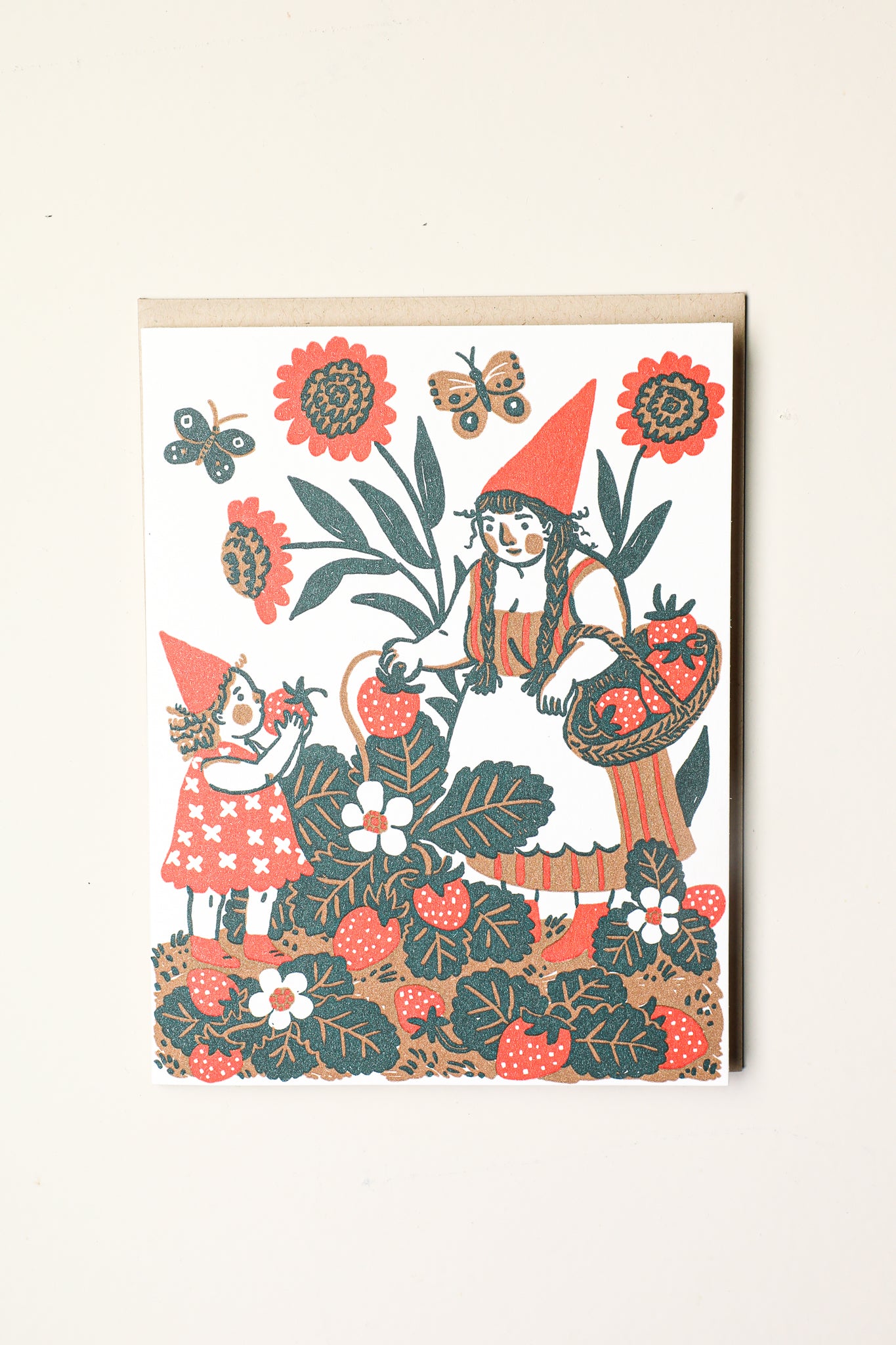 Strawberry Picking Gnomes Greeting Card