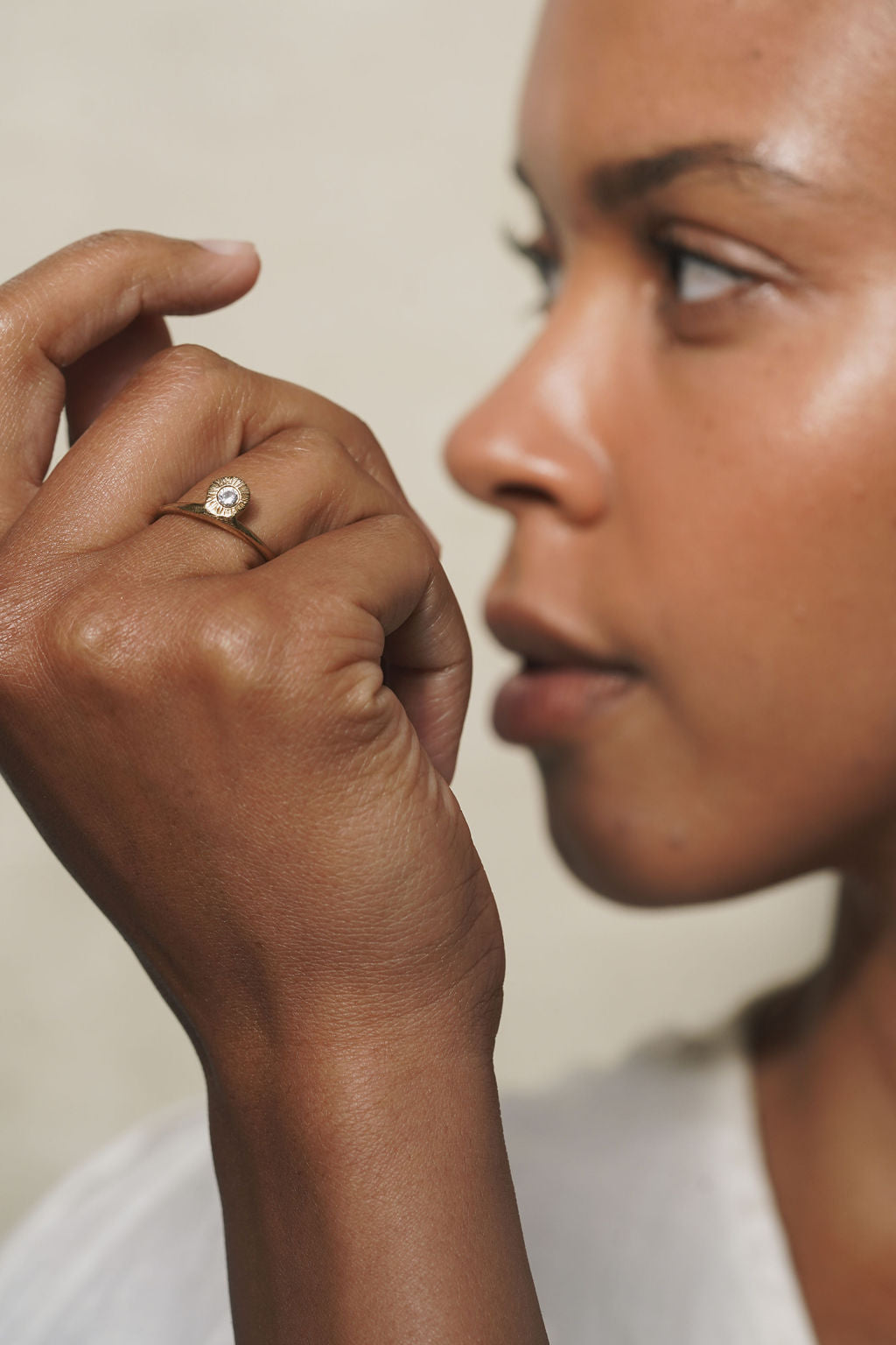 Side Solitaire Ring - Solid 14K Gold