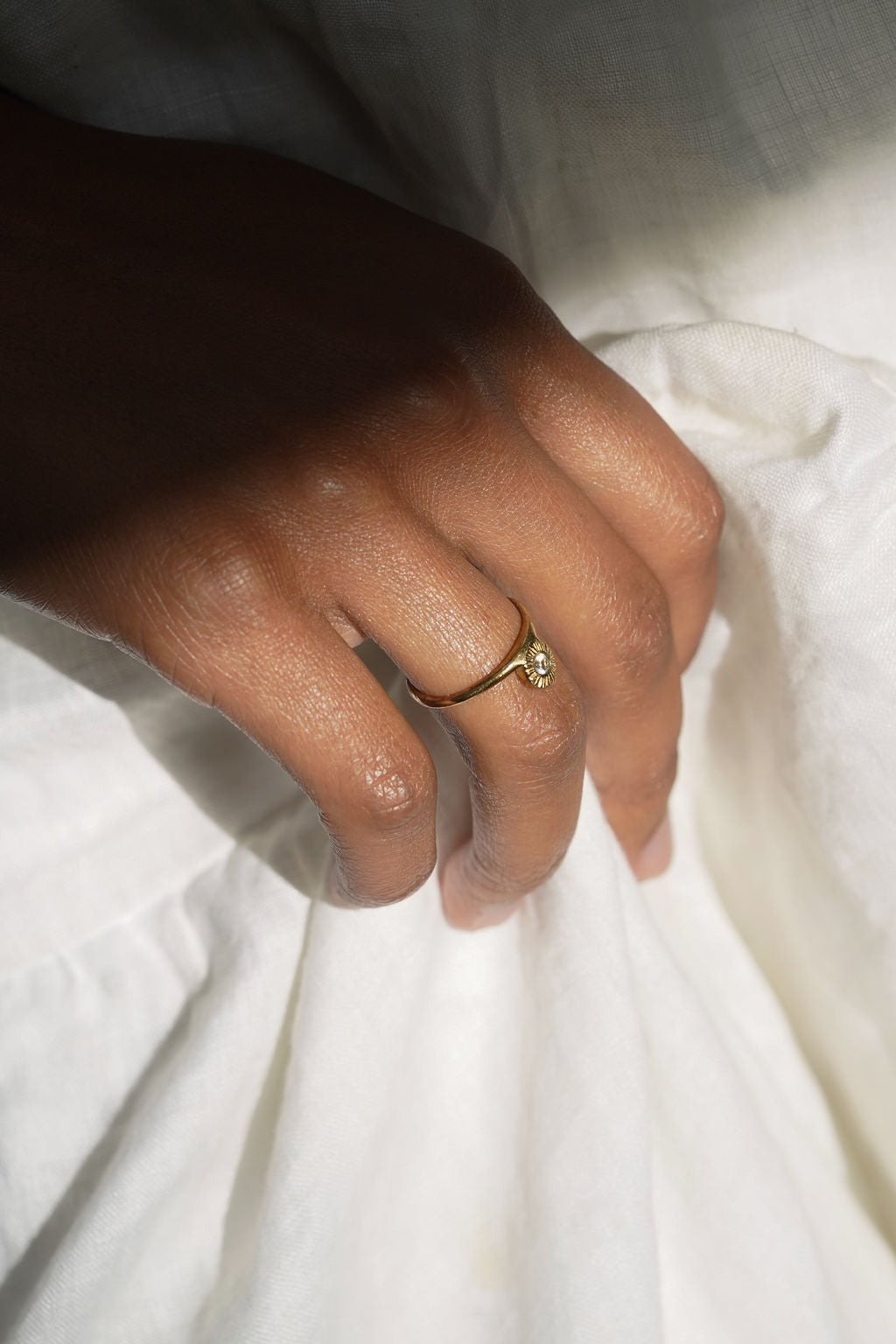 Side Solitaire Ring - Solid 14K Gold