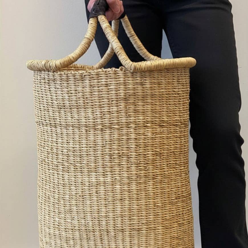 Tall Garden Basket / Black Leather