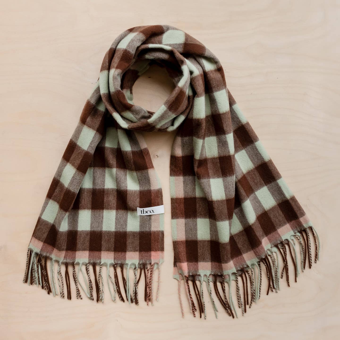 Lambswool Blanket Scarf in Green Gingham