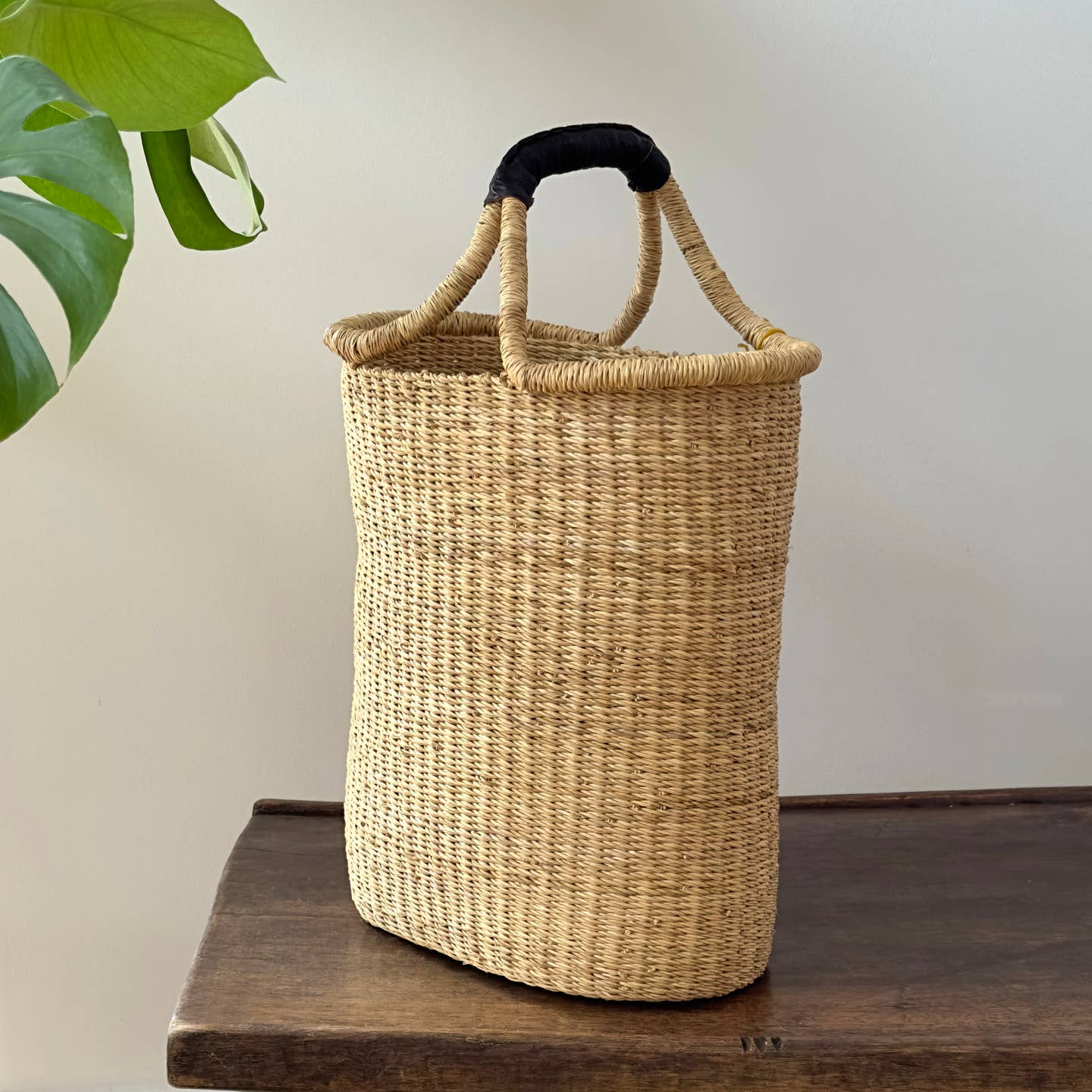 Tall Garden Basket / Black Leather